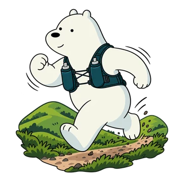 Ice Bear running in a race vest